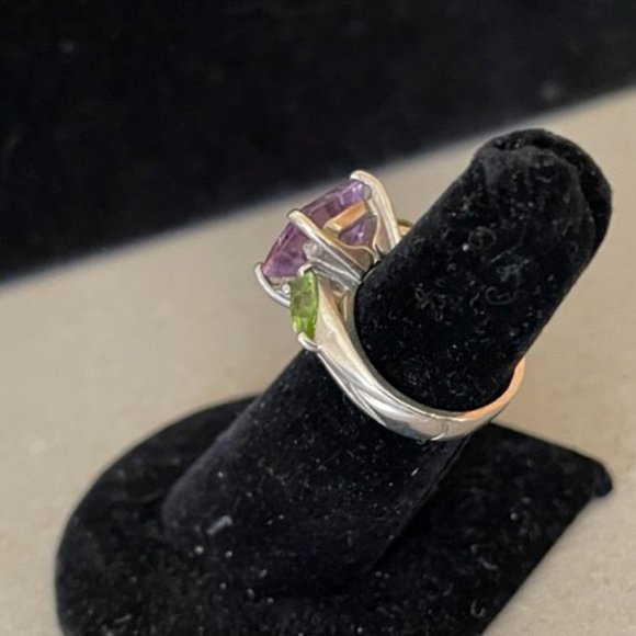 LG Rose de France Amethyst & Peridot Cocktail Ring a Heavy Sterling Silver Ring - Picture 3 of 13